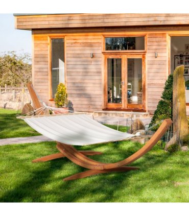 Outdoor Garden Hammock & Wooden Stand Swing Hanging Bed White