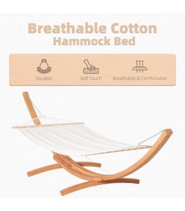 Outdoor Garden Hammock & Wooden Stand Swing Hanging Bed White