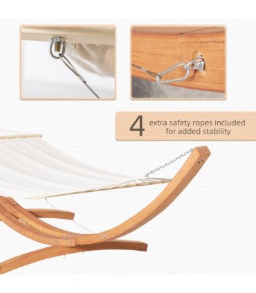 Outdoor Garden Hammock & Wooden Stand Swing Hanging Bed White