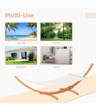 Outdoor Garden Hammock & Wooden Stand Swing Hanging Bed White