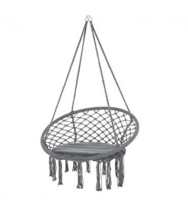 Cotton-Polyester Blend Macrame Hanging Chair Swing Hammock & Backrest, Grey