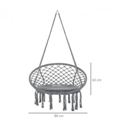 Cotton-Polyester Blend Macrame Hanging Chair Swing Hammock & Backrest, Grey
