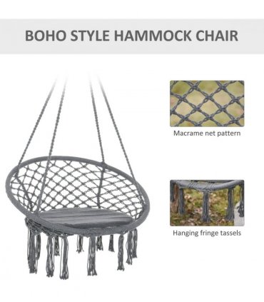 Cotton-Polyester Blend Macrame Hanging Chair Swing Hammock & Backrest, Grey