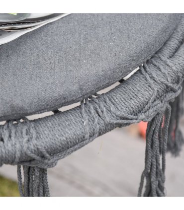 Cotton-Polyester Blend Macrame Hanging Chair Swing Hammock & Backrest, Grey