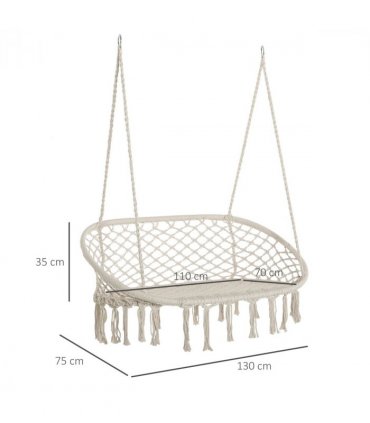Hanging Hammock Chair Cotton Rope Swing & Metal Frame Large Macrame, Cream White