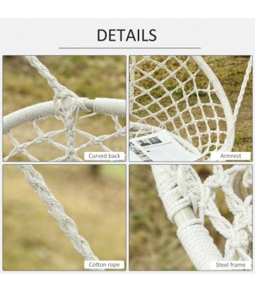 Hanging Hammock Chair Cotton Rope Swing & Metal Frame Large Macrame, Cream White