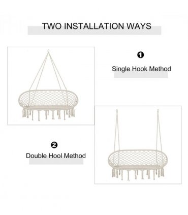Hanging Hammock Chair Cotton Rope Swing & Metal Frame Large Macrame, Cream White