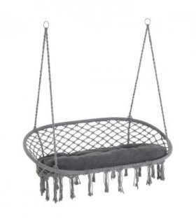 Hanging Hammock Chair Cotton Rope Swing & Metal Frame Large Macrame, Dark Grey