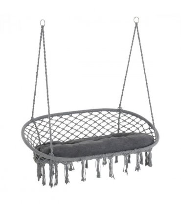 Hanging Hammock Chair Cotton Rope Swing & Metal Frame Large Macrame, Dark Grey