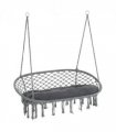 Hanging Hammock Chair Cotton Rope Swing & Metal Frame Large Macrame, Dark Grey