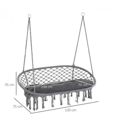 Hanging Hammock Chair Cotton Rope Swing & Metal Frame Large Macrame, Dark Grey
