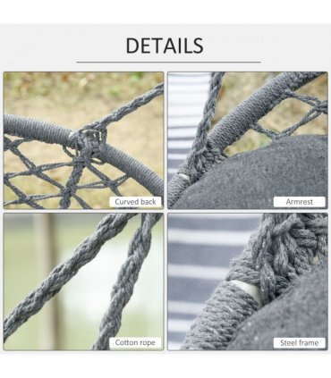 Hanging Hammock Chair Cotton Rope Swing & Metal Frame Large Macrame, Dark Grey