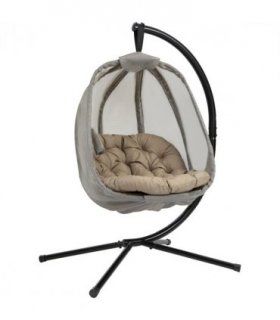 Hanging Egg Chair, Swing Hammock with Cushion and Stand, Khaki