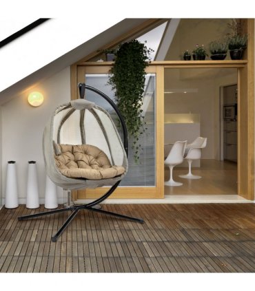 Hanging Egg Chair, Swing Hammock with Cushion and Stand, Khaki