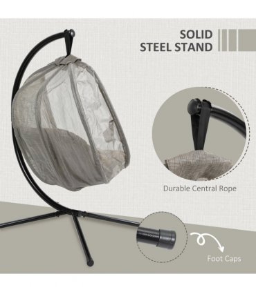 Hanging Egg Chair, Swing Hammock with Cushion and Stand, Khaki