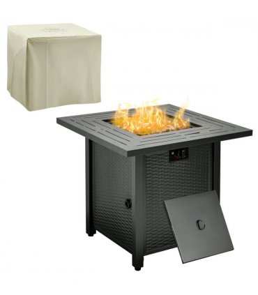 Rattan Black 71cm x 71cm x 62cm Square Propane Gas Fire Pit Table Lid & Rocks