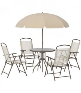 Garden Furniture Bistro Set 6 Pcs Beige Textilene Folding Chairs 53.5x64x90cm