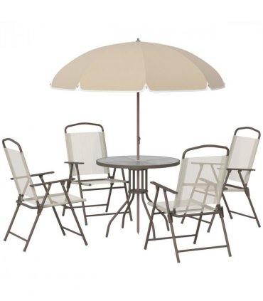 Garden Furniture Bistro Set 6 Pcs Beige Textilene Folding Chairs 53.5x64x90cm