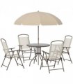 Garden Furniture Bistro Set 6 Pcs Beige Textilene Folding Chairs 53.5x64x90cm
