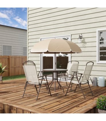Garden Furniture Bistro Set 6 Pcs Beige Textilene Folding Chairs 53.5x64x90cm