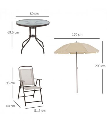 Garden Furniture Bistro Set 6 Pcs Beige Textilene Folding Chairs 53.5x64x90cm
