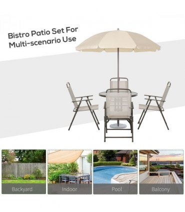 Garden Furniture Bistro Set 6 Pcs Beige Textilene Folding Chairs 53.5x64x90cm