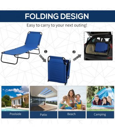 Sun Lounger Reclining Chair Folding Lounger Seat & Sun Shade Awning Beach, Blue