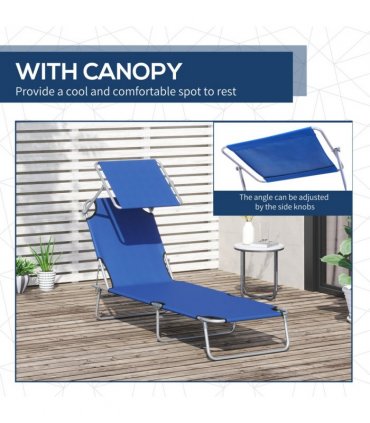 Sun Lounger Reclining Chair Folding Lounger Seat & Sun Shade Awning Beach, Blue