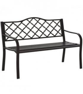 Steel Brown 128cm x 60cm x 89cm Double-Seat Geometric Cut-Out Back Bench