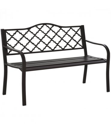 Steel Brown 128cm x 60cm x 89cm Double-Seat Geometric Cut-Out Back Bench