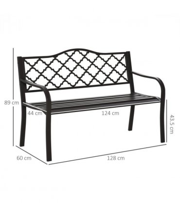 Steel Brown 128cm x 60cm x 89cm Double-Seat Geometric Cut-Out Back Bench
