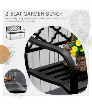 Steel Brown 128cm x 60cm x 89cm Double-Seat Geometric Cut-Out Back Bench