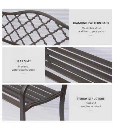 Steel Brown 128cm x 60cm x 89cm Double-Seat Geometric Cut-Out Back Bench