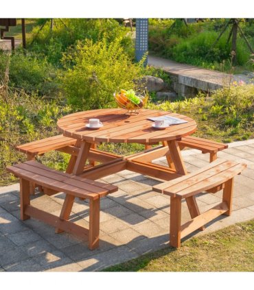 Garden Picnic Set Fir Wood Brownish Red 178cm x 178cm x 70cm 8-Seater Wooden