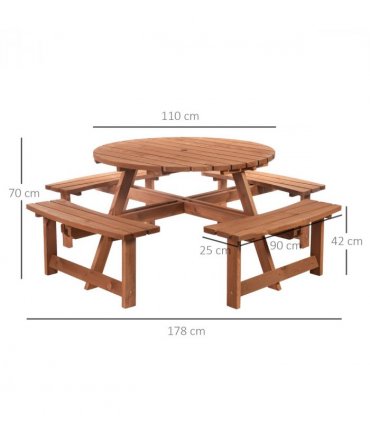 Garden Picnic Set Fir Wood Brownish Red 178cm x 178cm x 70cm 8-Seater Wooden