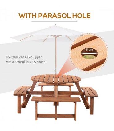 Garden Picnic Set Fir Wood Brownish Red 178cm x 178cm x 70cm 8-Seater Wooden