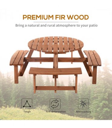 Garden Picnic Set Fir Wood Brownish Red 178cm x 178cm x 70cm 8-Seater Wooden