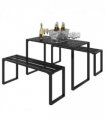 Outsunny 3 Pcs Metal Table W/Bench Set-Black
