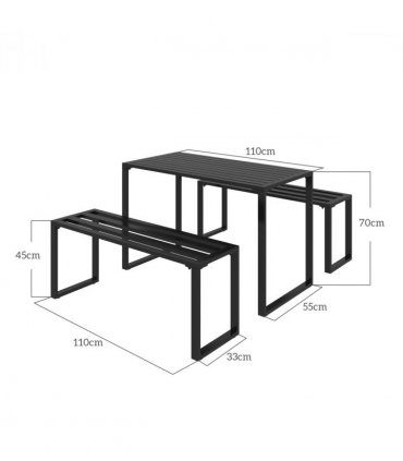 Outsunny 3 Pcs Metal Table W/Bench Set-Black