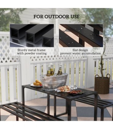 Outsunny 3 Pcs Metal Table W/Bench Set-Black