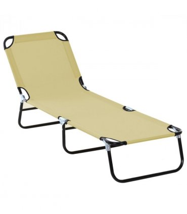 Reclining Lounge Chair with 3-Level Adjustable Backrest, Beige