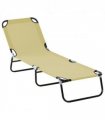 Reclining Lounge Chair with 3-Level Adjustable Backrest, Beige