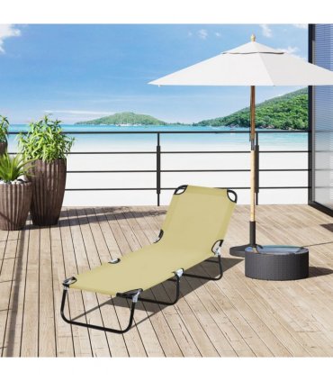 Reclining Lounge Chair with 3-Level Adjustable Backrest, Beige
