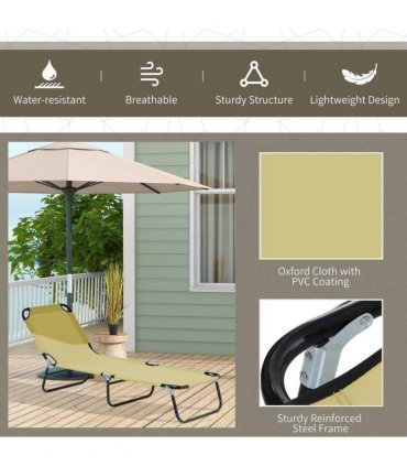 Reclining Lounge Chair with 3-Level Adjustable Backrest, Beige