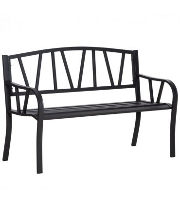 2-Seater Bench Solid Metal Loveseat Decorative Backrest Ergonomic Armrest