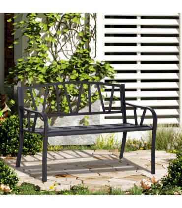 2-Seater Bench Solid Metal Loveseat Decorative Backrest Ergonomic Armrest