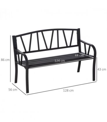 2-Seater Bench Solid Metal Loveseat Decorative Backrest Ergonomic Armrest