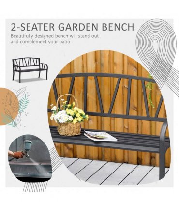 2-Seater Bench Solid Metal Loveseat Decorative Backrest Ergonomic Armrest