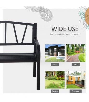 2-Seater Bench Solid Metal Loveseat Decorative Backrest Ergonomic Armrest
