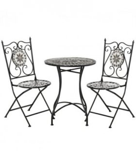 Ceramic Grey 60cm x 60cm x 71cm 3Pc Mosaic Tile Garden Bistro Set Folding Chairs